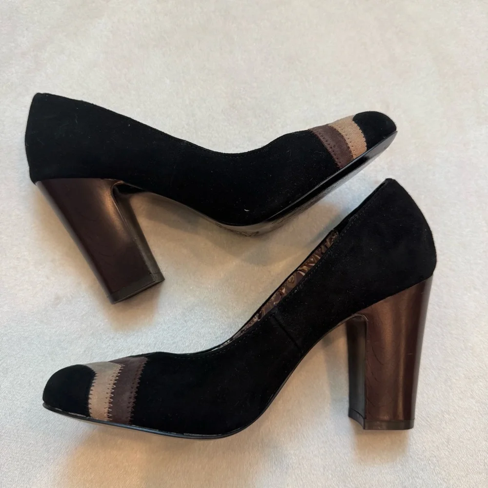 MISSONI Heels, Chevron Black and Brown Suede Leather Heels